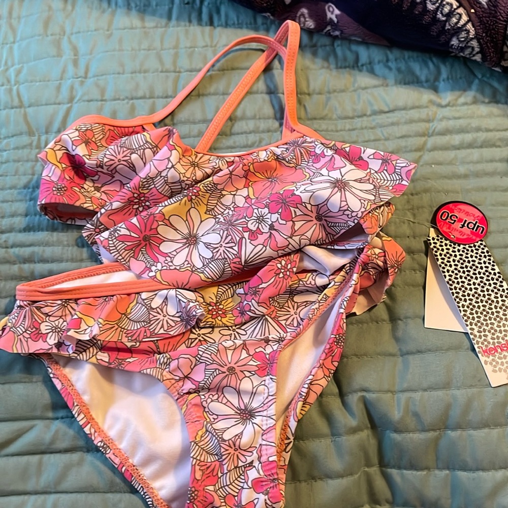 NWT Kensie Girl Floral Pink Bikini Swim Set 2 pieceβ UPF 50 6X Beach Vacation